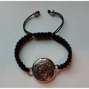 Adjustable Braided Black String & Silver Tone Monogram Bracelet Letter A